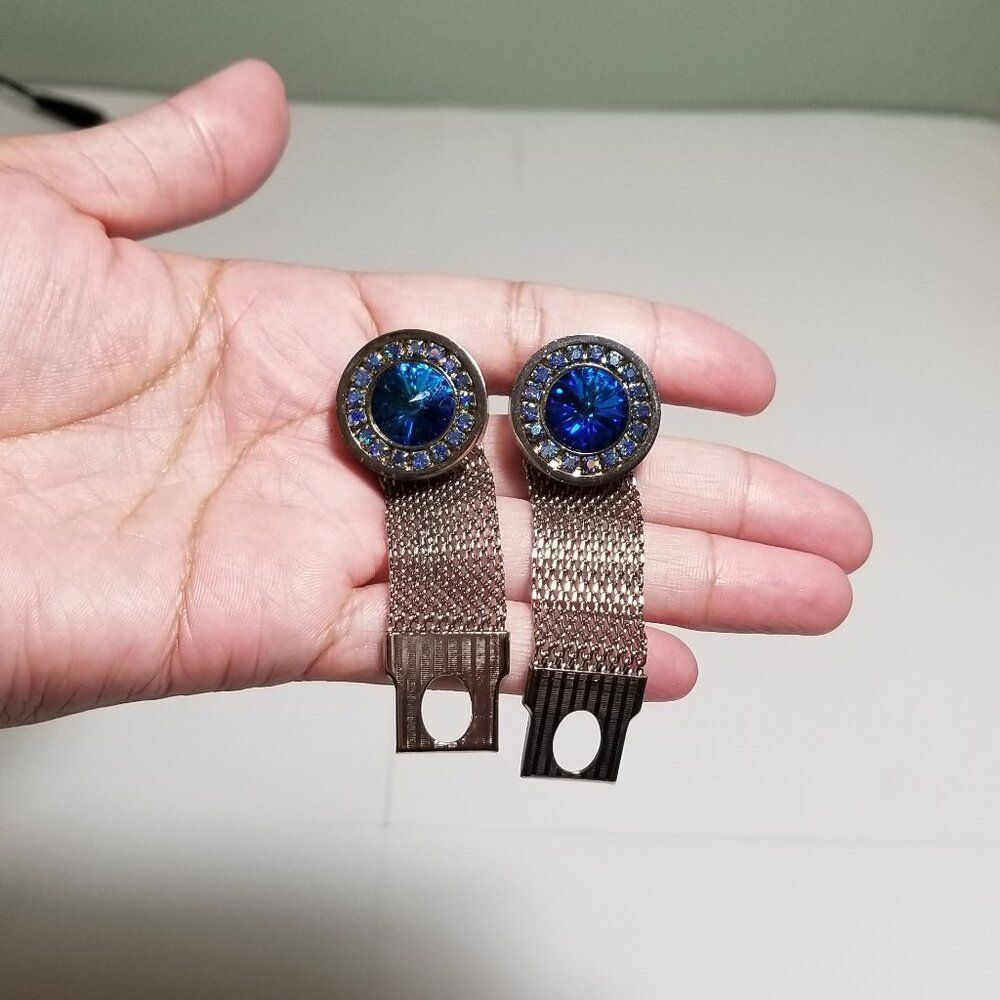 Vintage Rivoli Blue and Aurora Rhinestones Cufflinks Set - Picture 4 of 6